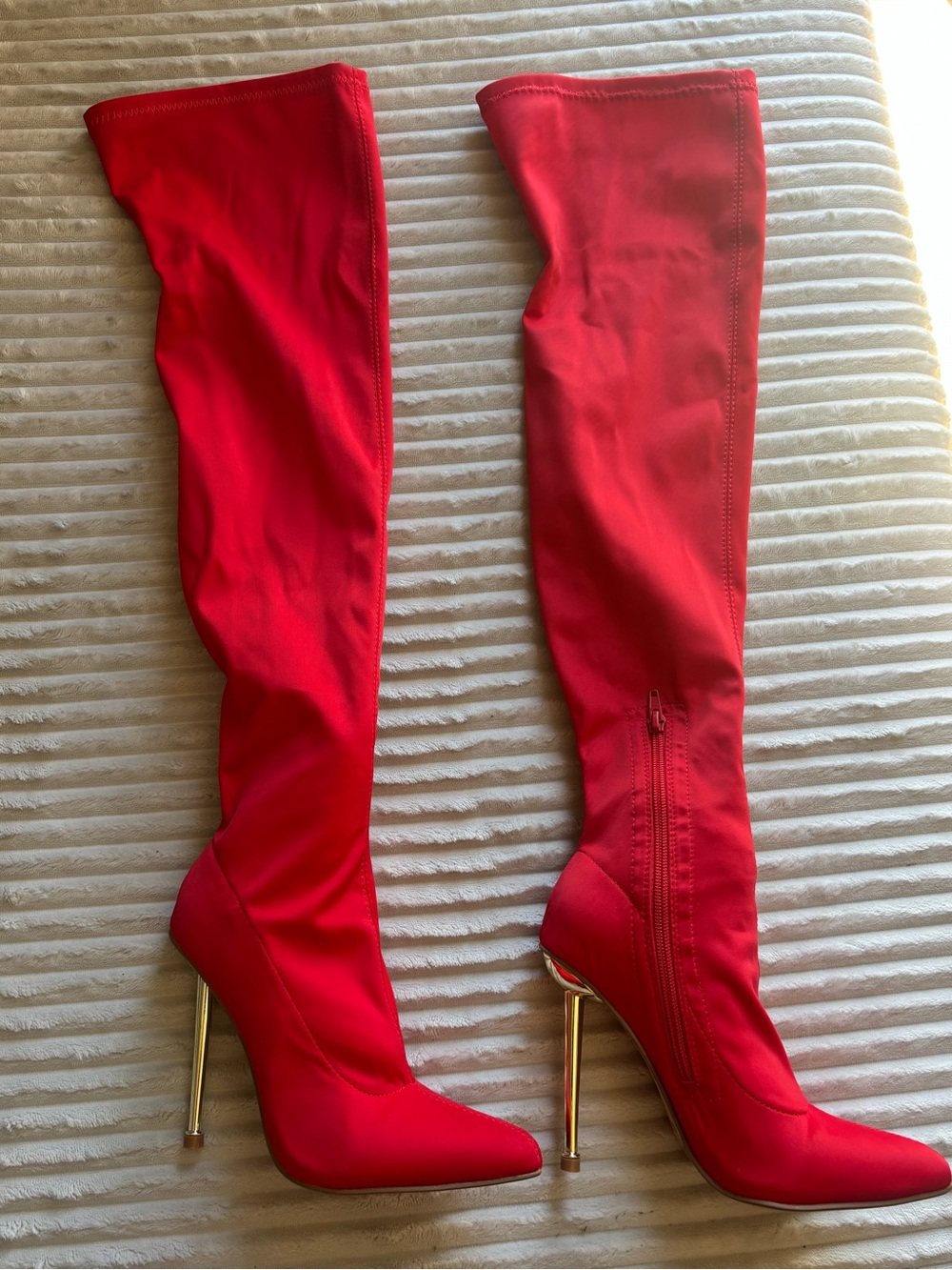 EGO Red Over-the-Knee Pointed Toe Stretch Boots